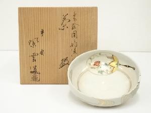 京焼　橋本紫雲造　色絵団扇流文茶碗（共箱）